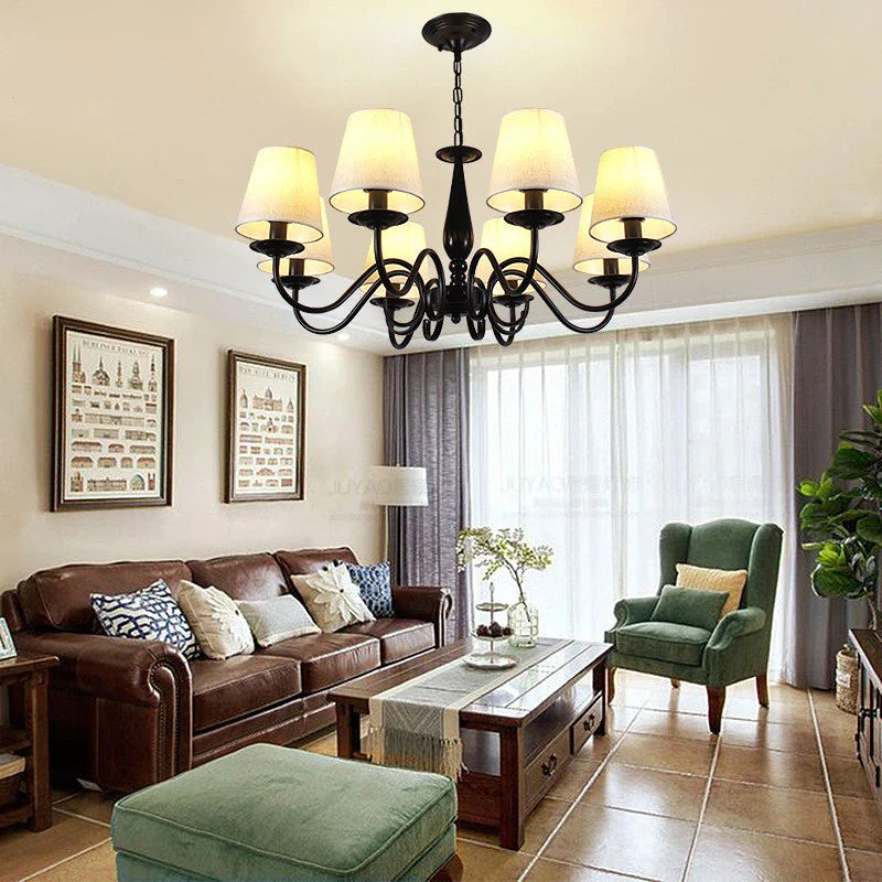 Lampadario contemporaneo in ferro nero elegante