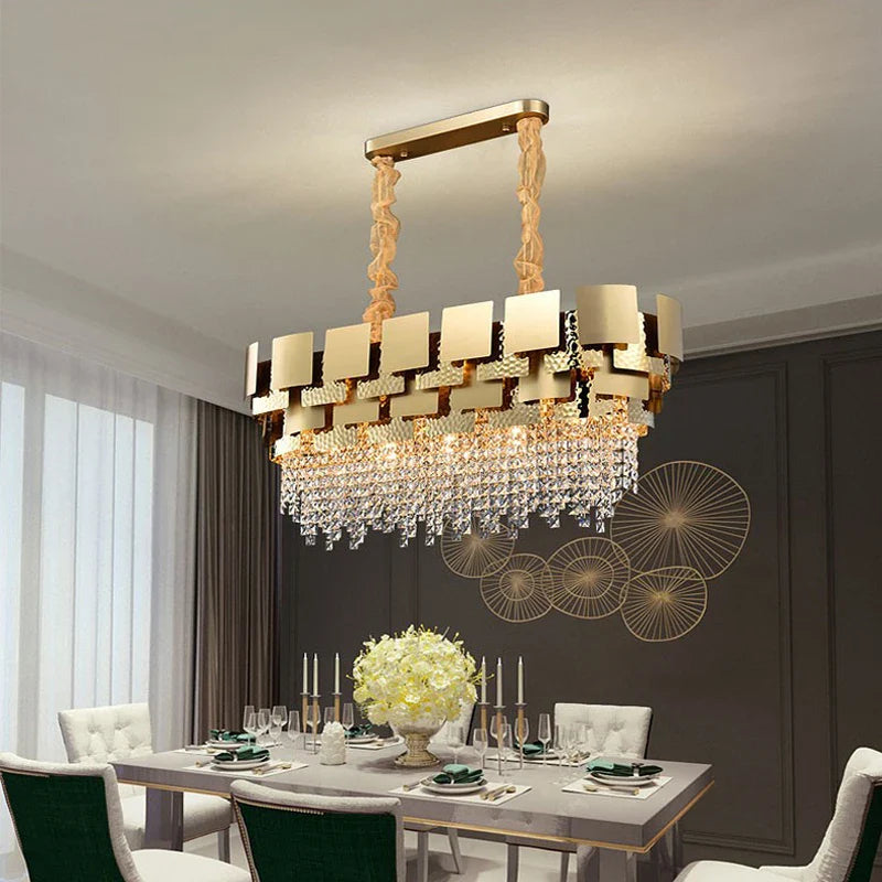 lampadario rettangolare moderno in cristallo per interni eleganti