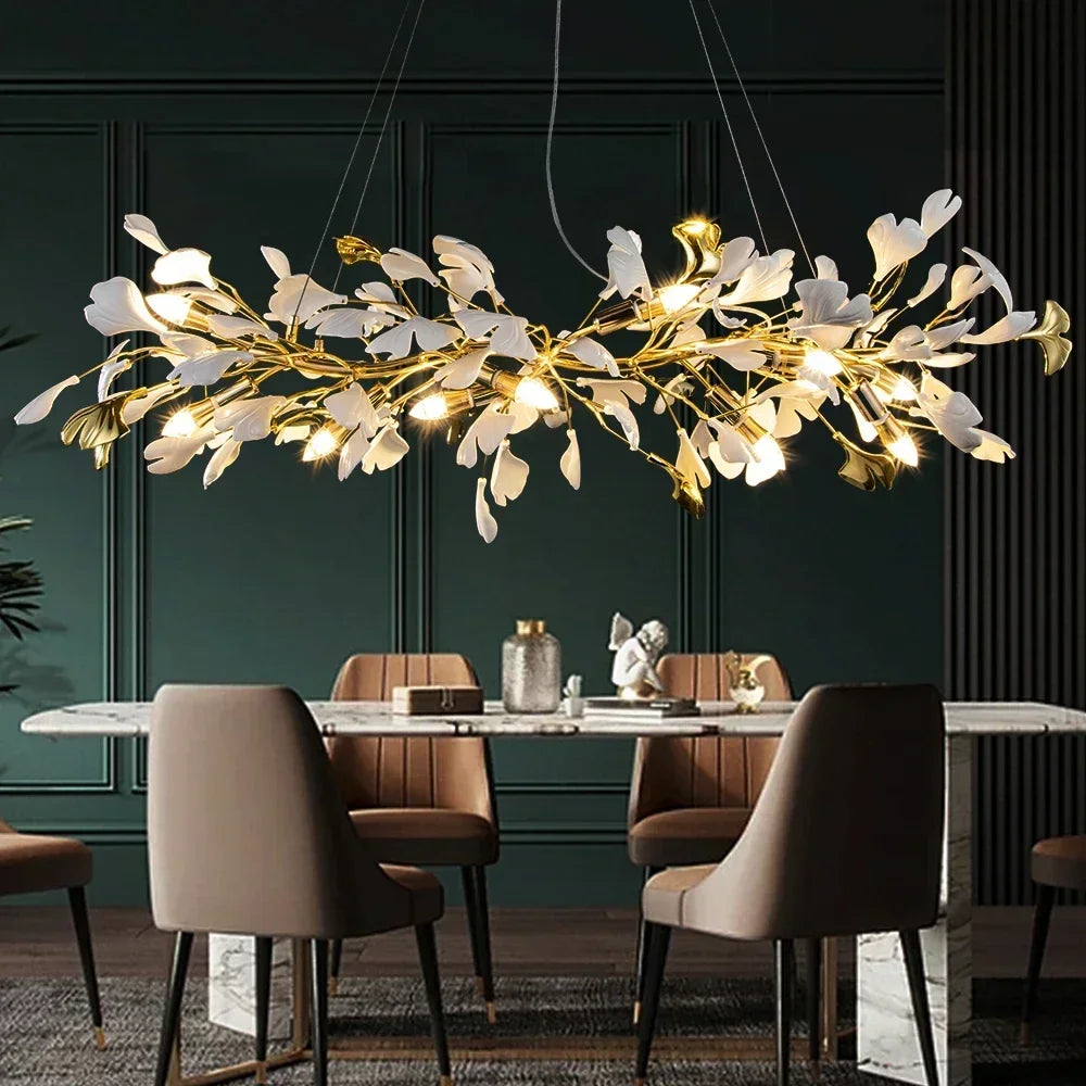 Lampadario foglia di ginkgo luminoso