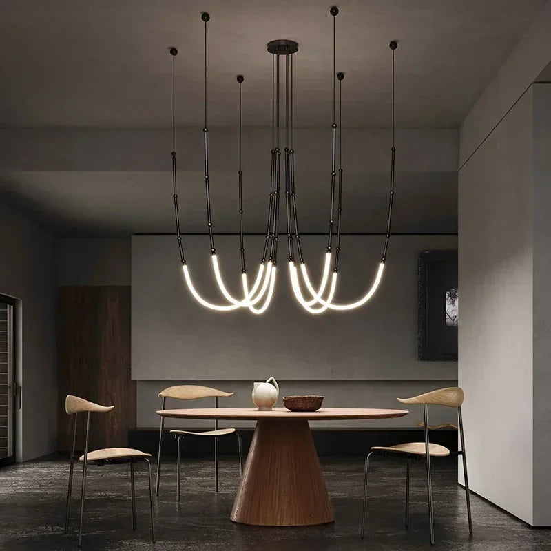 lampadario moderno in bambù ferro e silicone con luci led