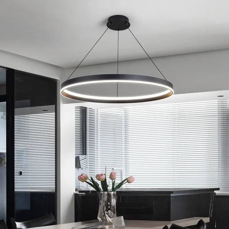 lampadario LED minimalista moderno ad anello rotondo sospeso decorativo