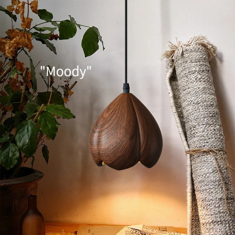 Lampadario sospeso noce artigianale elegante