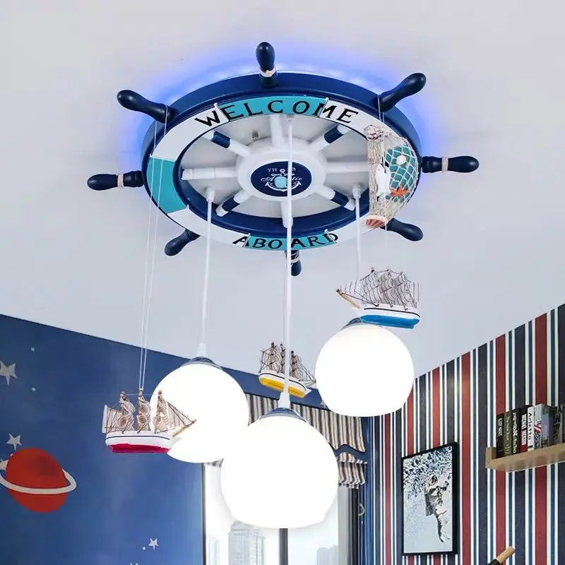 lampadario mediterraneo a timone con retroilluminazione RGB per bambini