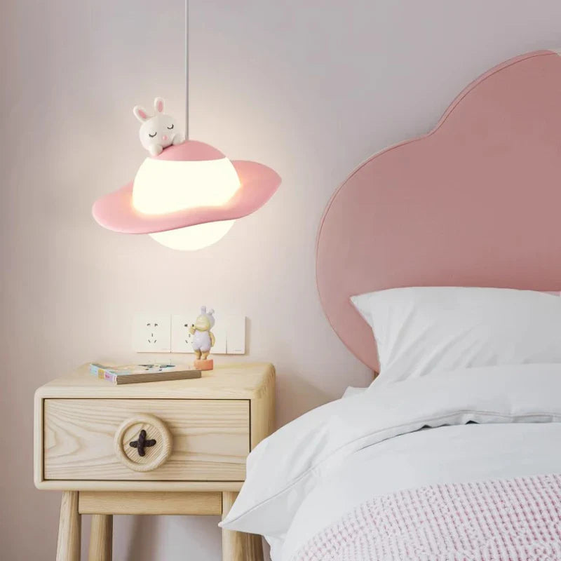 lampadario carino a forma di coniglio orso e luna per camera di bambino