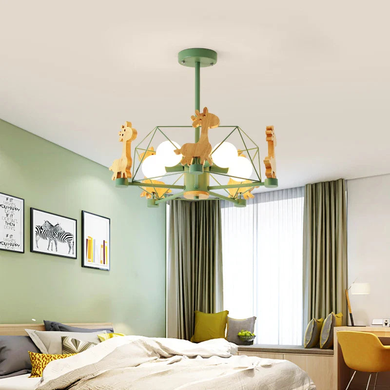 lampadario in legno nordico lampada animale per camera bambini