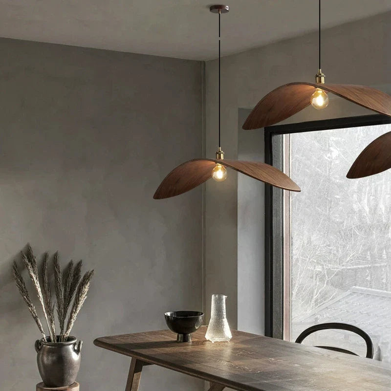 lampadario wabi sabi in legno con led per loft scale