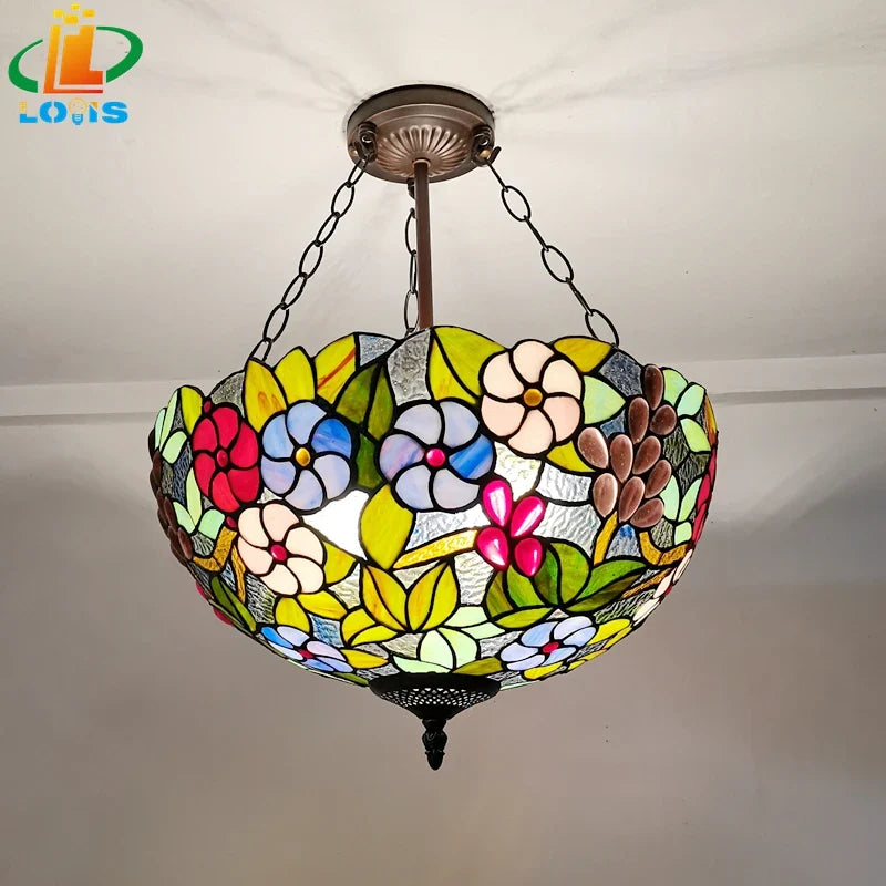 lampadario a forma di grappolo stile tiffany a fiori americani