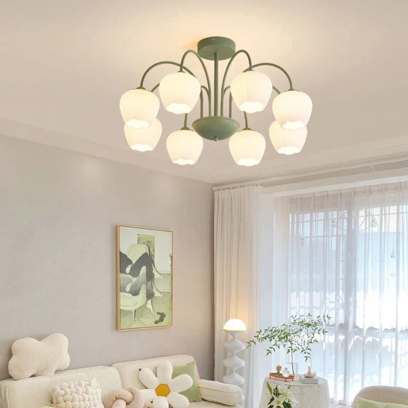 lampadario a petali in vetro per decorazione d'interni kawaii