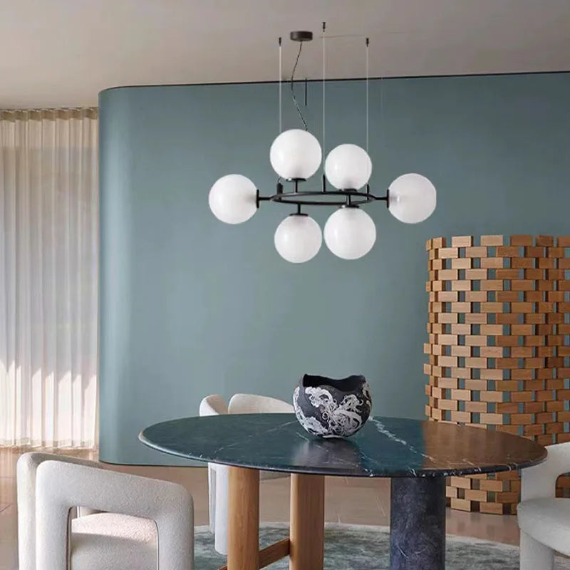 Lampadario in vetro ad anello contemporaneo regolabile