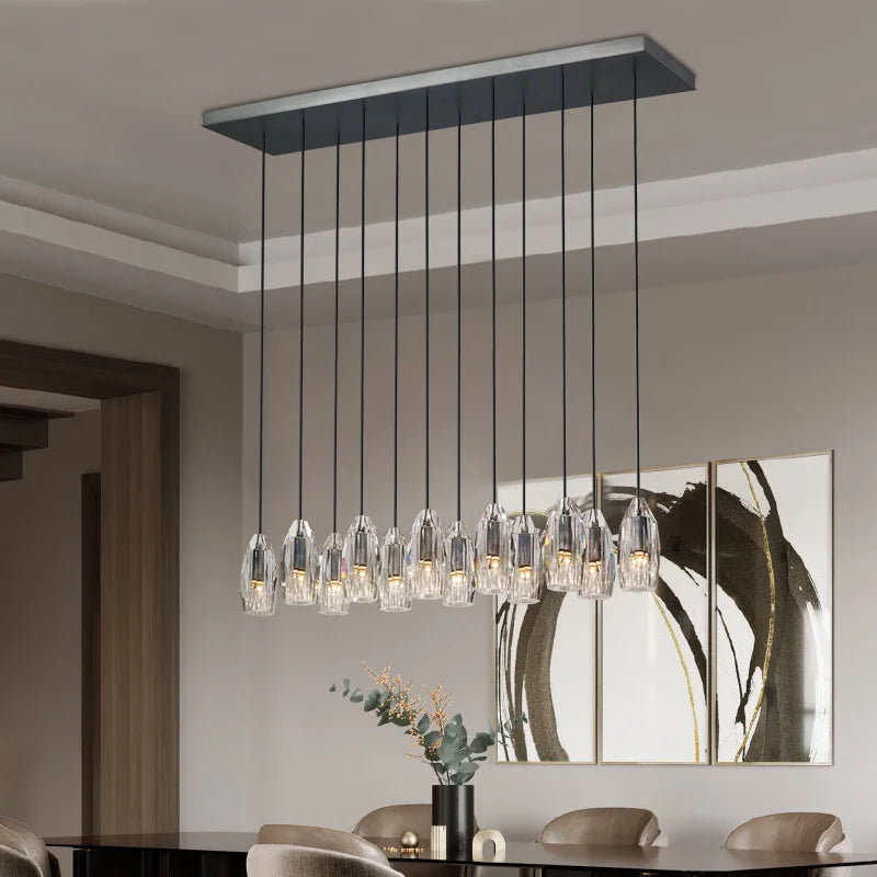 lampadario di lusso in cristallo e rame post-moderno rettangolare