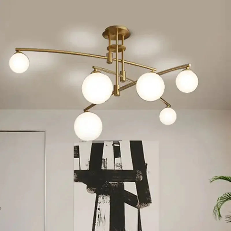 lampadario moderno nordico in vetro con lampada sospesa in ferro