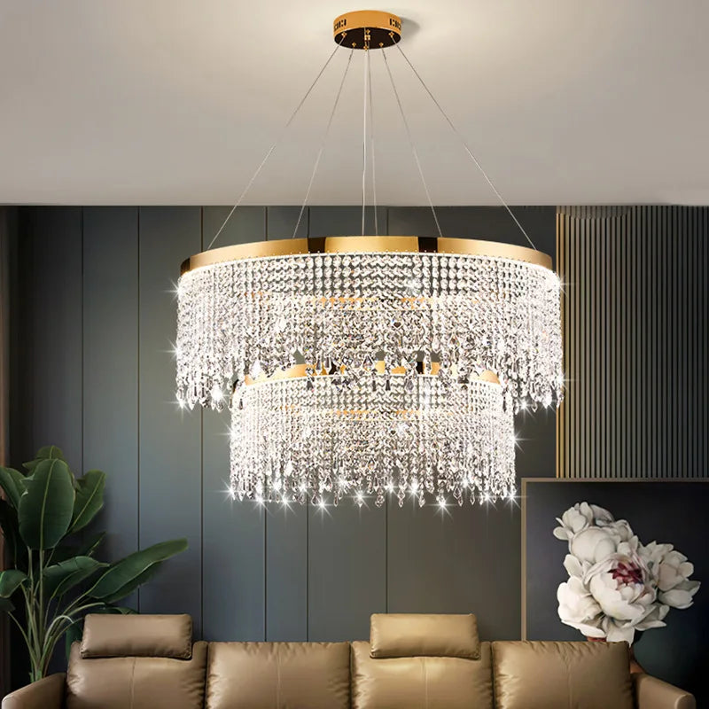 lampadario moderno in cristallo design circolare illuminazione di lusso sospeso
