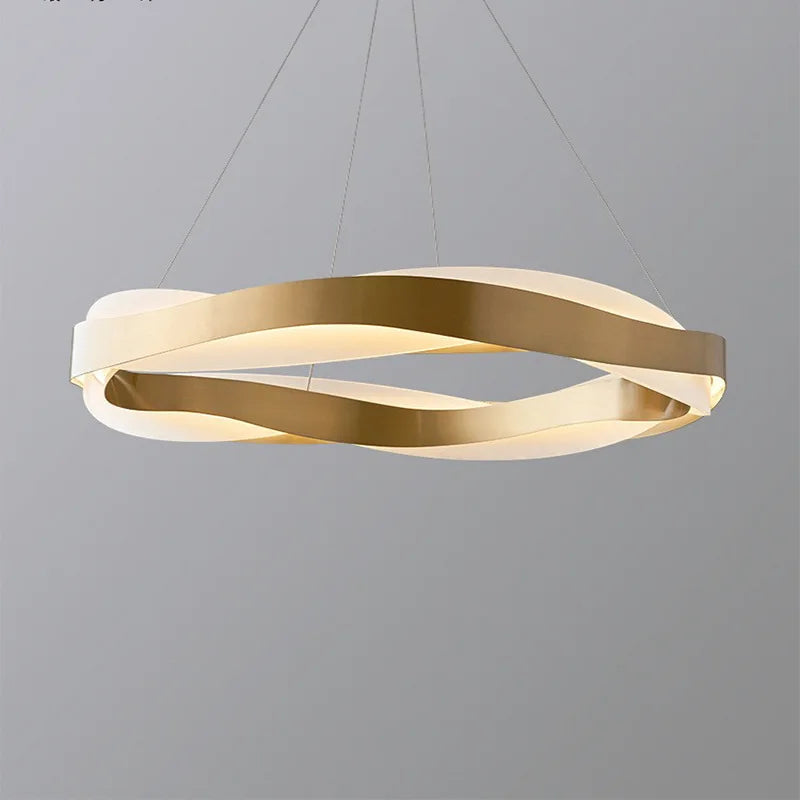 Lampadario moderno design anello dorato sospensione nordica illuminazione interna