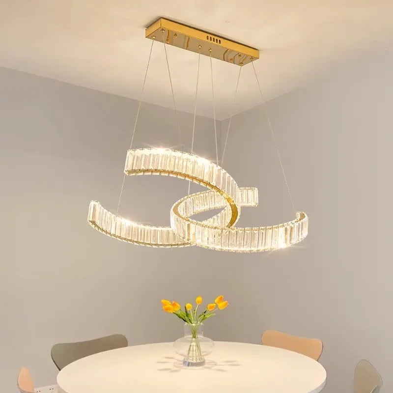Lampadario in acciaio inox cristallo postmoderno