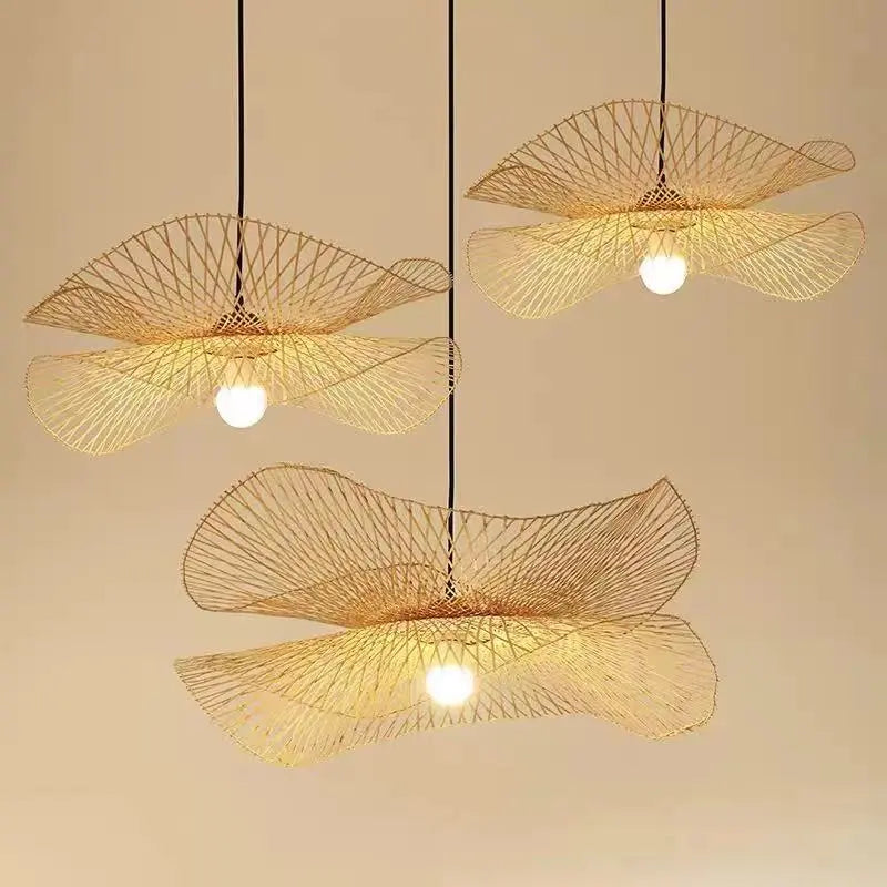 Lampadari in bambù intrecciato e vimini
