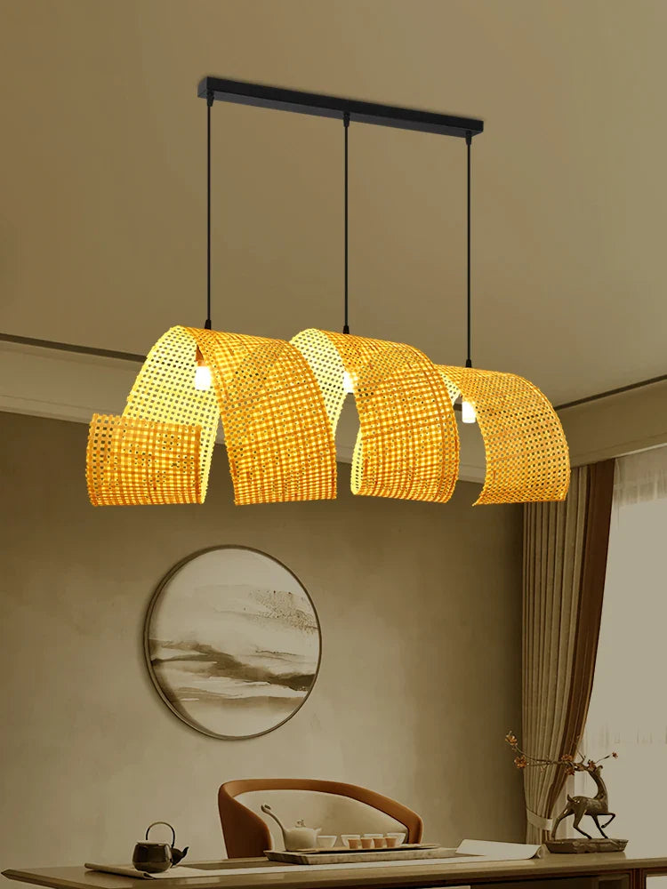 lampadario in bambù stile giapponese per decorazione zen asiatica