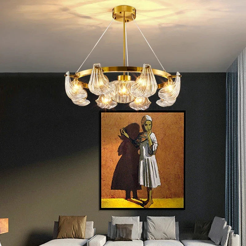 lampadario di lusso in vetro di conchiglia con lampade led creative
