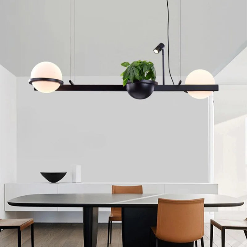 lampadario nordico con pianta artificiale in vaso sospeso