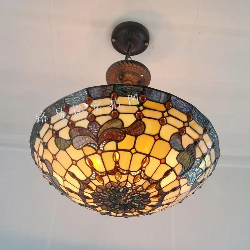 lampadario in vetro tiffany classico stile europeo per decorazione d'interni