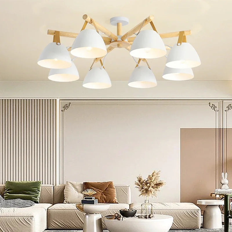 Elegante lampadario scandinavo in legno LED