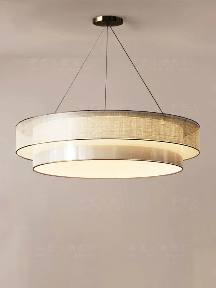 lampadario circolare stile cinese zen con tessuto illuminazione ingegneristica
