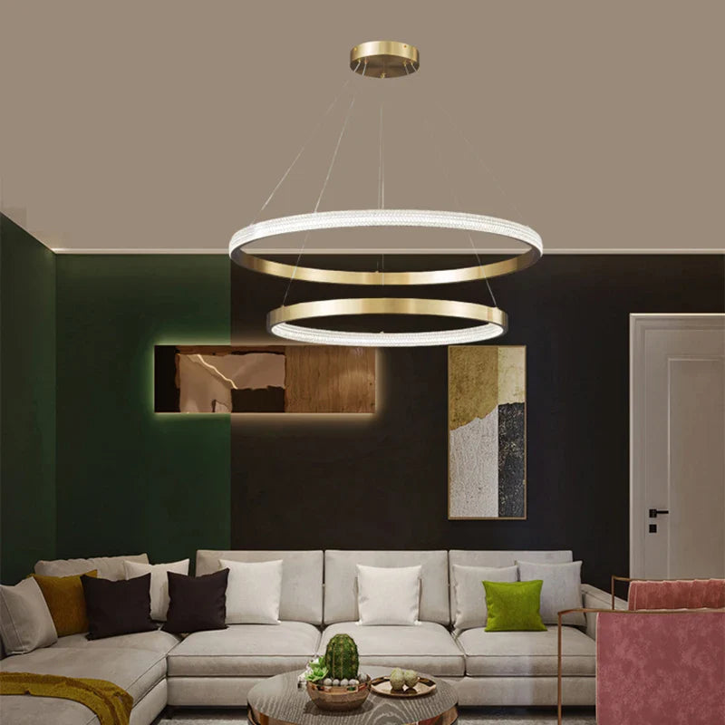 lampadario ad anelli in rame regolabile per