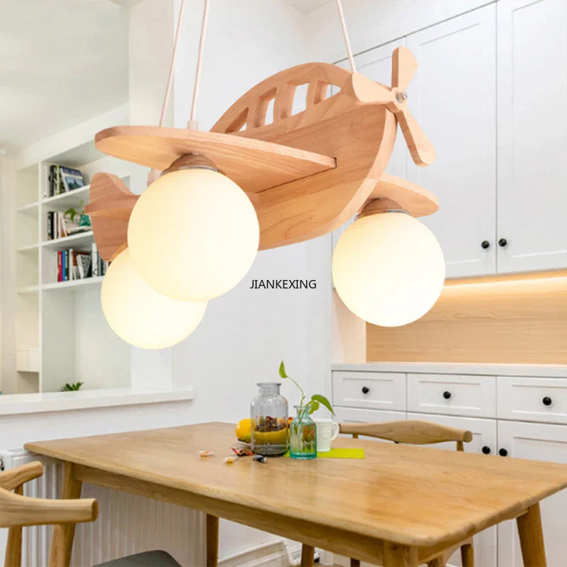 lampadario aereo in legno led per camera bambini moderna