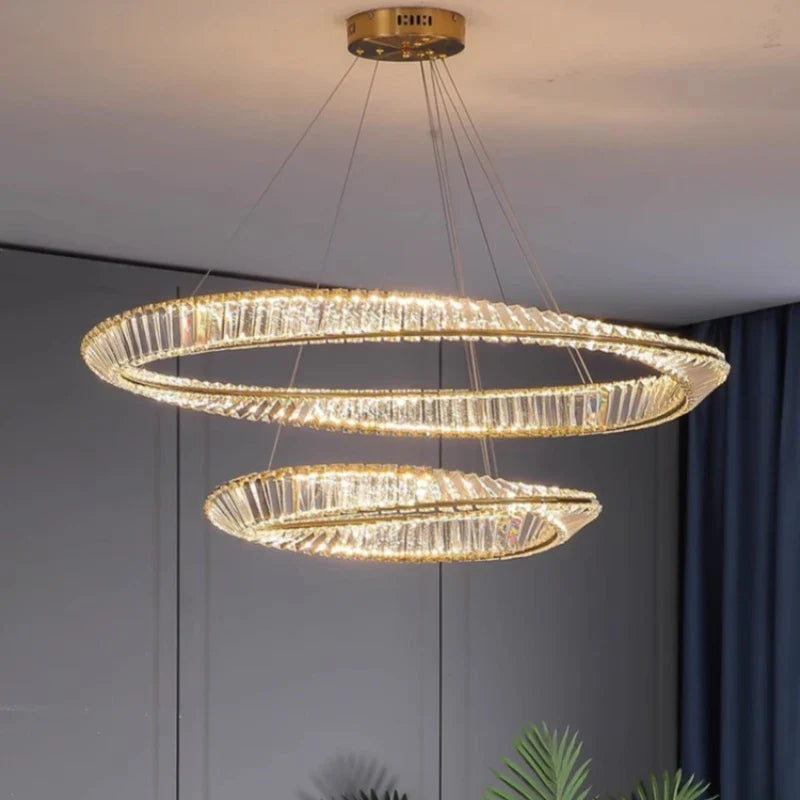 Lampadario soggiorno moderno LED K9 dimmerabile di lusso oro anello irregolare cristallo