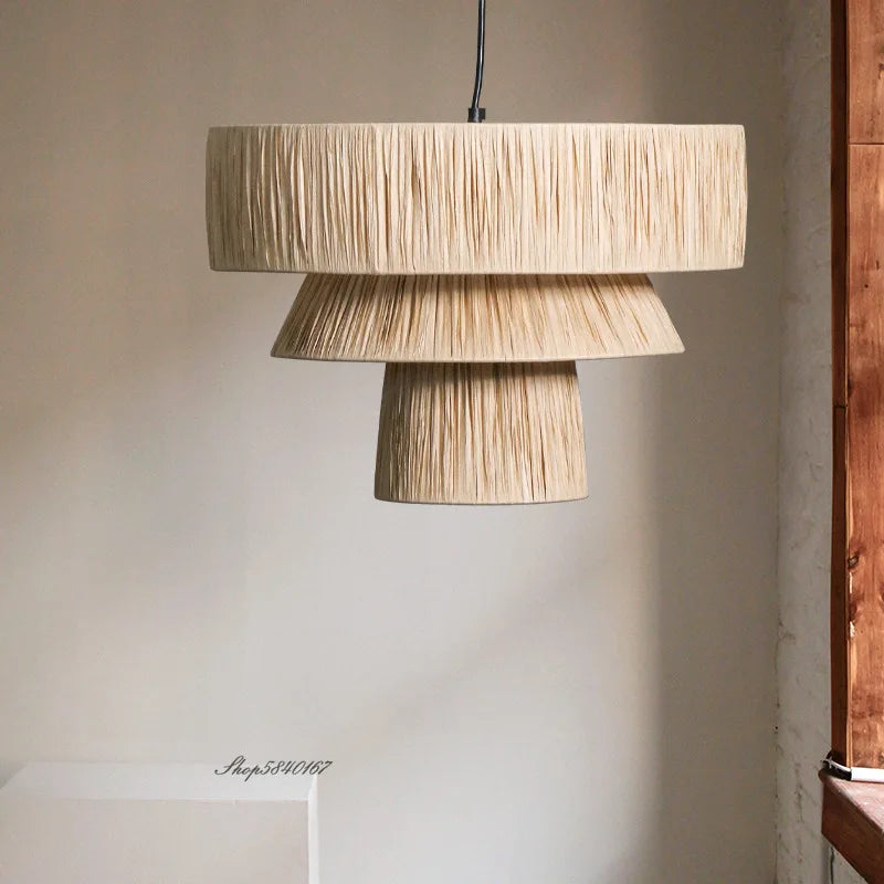 lampadario in rattan stile giapponese fatto a mano creativo