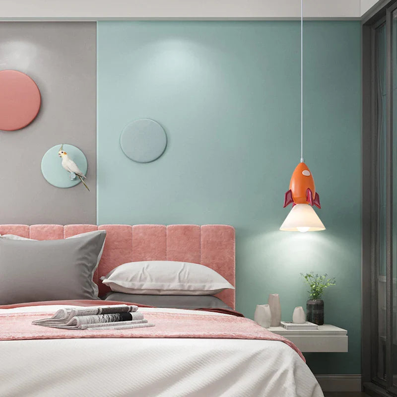 lampadario carino a forma di razzo per illuminazione decorativa camera bambini