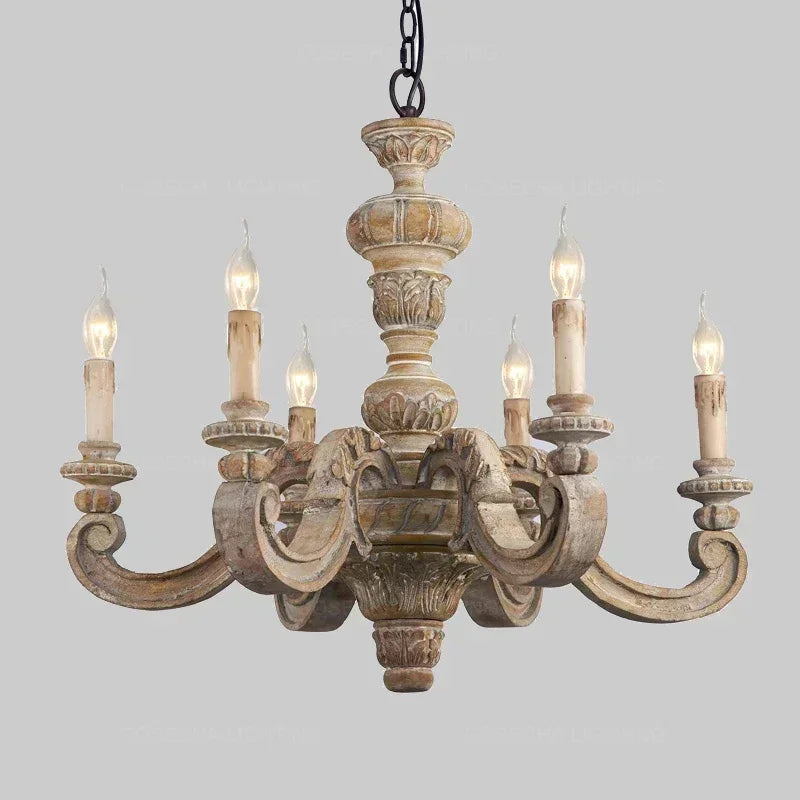 lampadario romano in legno intagliato retrò per decorazione elegante