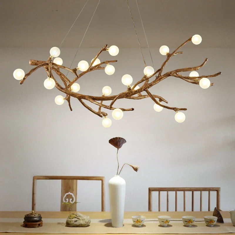 lampadario vintage in resina rami d'albero per decorazione interna