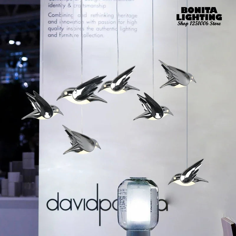 lampadario design a led in acrilico con protezione occhi piccolo uccello