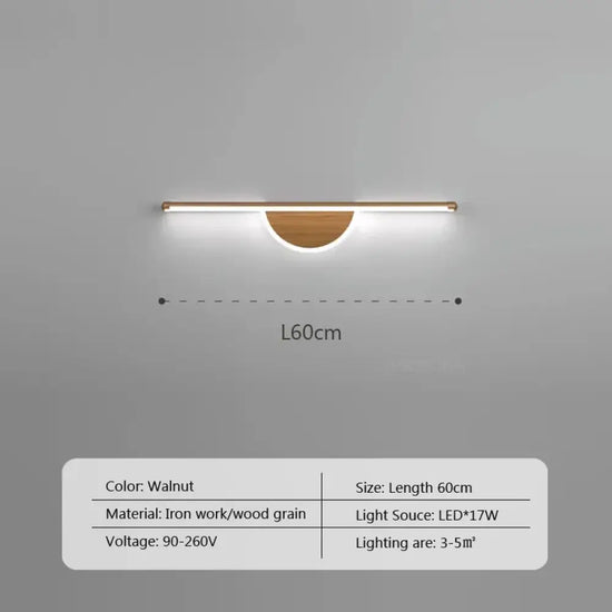 Applique Murale Led Design Élégant Minimaliste. Lwl128 60Cm Noyer / Blanc Froid Chambre