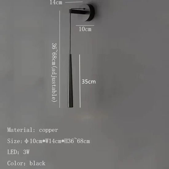 Applique Murale Led Design Minimaliste Cuivre. Noir / 3 Modifiables Chambre