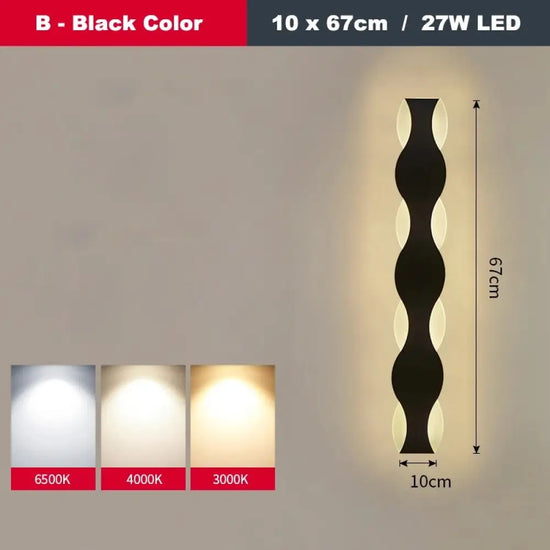 Applique Murale Led Élégante Design Minimaliste B Noir 10X67Cm / Blanc Chaud (2700-3500K) Chambre