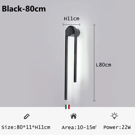 Applique Murale Led Élégante Minimaliste Scandinave Noir-80Cm / Changeable Applique Chambre