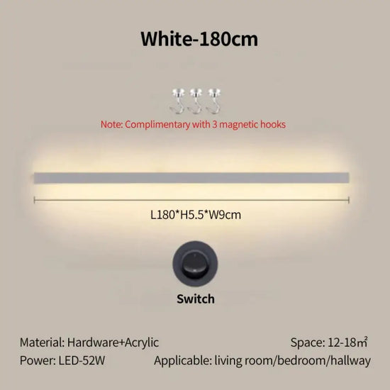 Applique Salon Canapé Élégante Lampe Murale Décorative. Blanc-180Cm / Gradation Tricolore Chambre