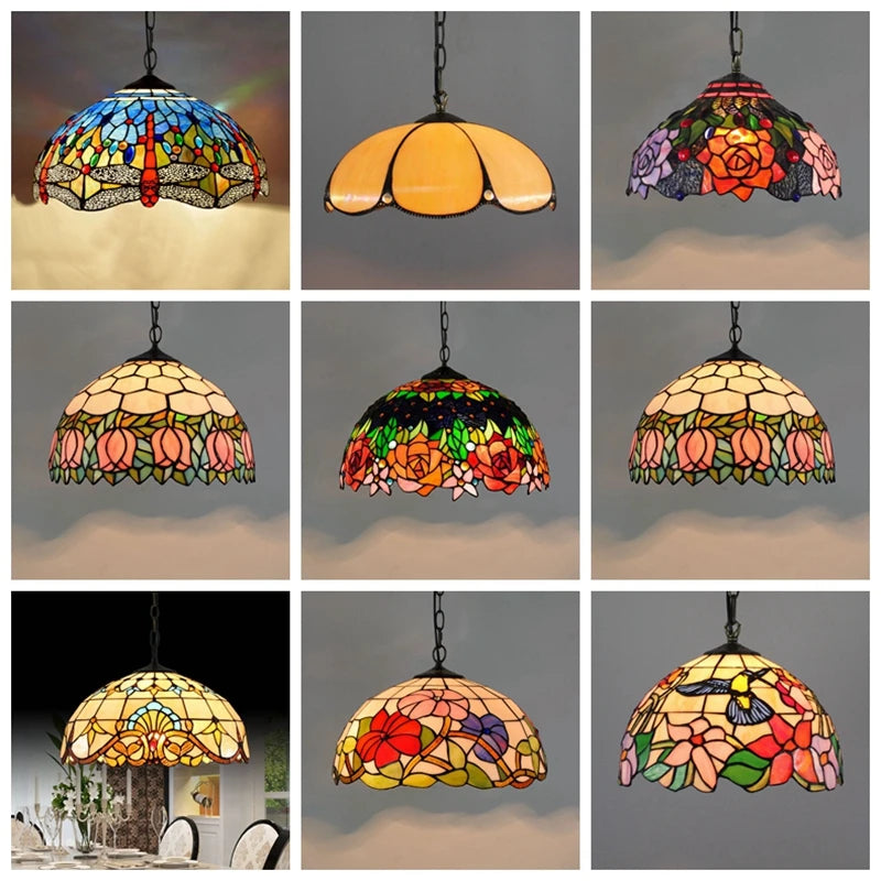Lampadario bohemien retrò europeo colorato in vetro Tiffany, lampadario creativo per bar, ristorante, rustico, portico mediterraneo