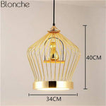 Cage Dorée Led Oiseau Suspendu A Luminaire Doré