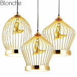 Cage Dorée Led Oiseau Suspendu Luminaire Doré