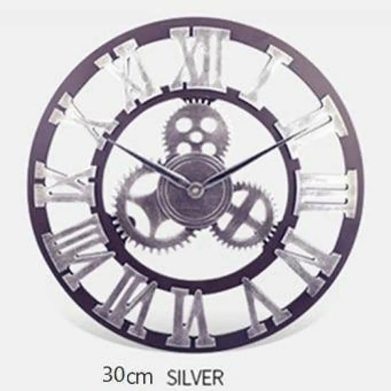 Horloge Murale Métal Vintage Chiffres Argenté - Romain / 30Cm Luminaire Doré