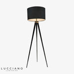 Lampadaire Luxe Tripode Tissu Noir Luminaire Chambre