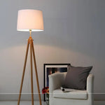 Lampadaire Tripode Bois Avec Abat-Jour Tissu Luminaire Chambre