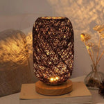 Lampe En Rotin Led Avec Socle Bois Marron Luminaire Chambre