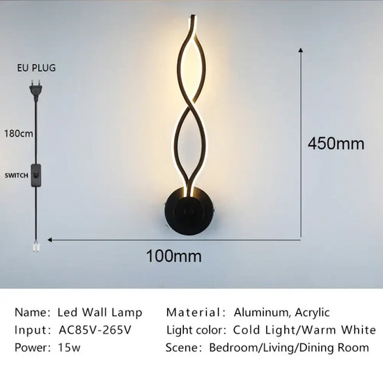 Lampe Led Élégante Design Minimaliste Scandinave 005 Noir / Blanc Chaud (2700-3500K) Applique