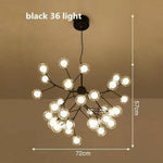 Lustre Arbre Branches Boules Verre Led Noir - 36 Lampes Luminaire Doré