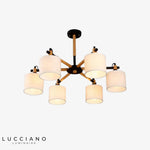 Lustre Bois Avec Abat-Jour Tissu Blanc / 6 Branches Luminaire Chambre