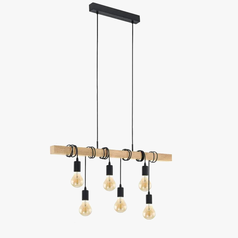 Lampadario industriale in legno vintage retrò