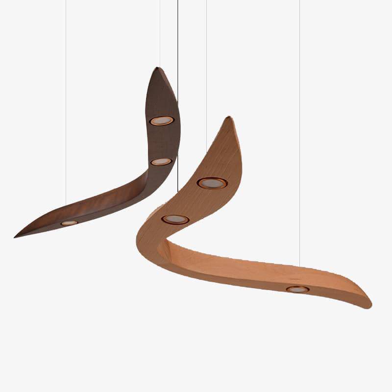 Lampadario rami arrotondati legno LED elegante